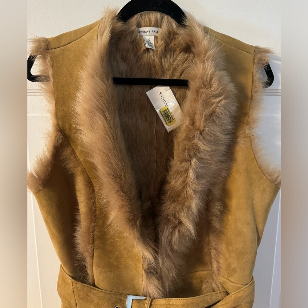 VTG Shearling Lamb Fur Belted Vest Penny Lane Luxury Warm Mob Wife Boho Indie 10 - Picture 10 of 15
